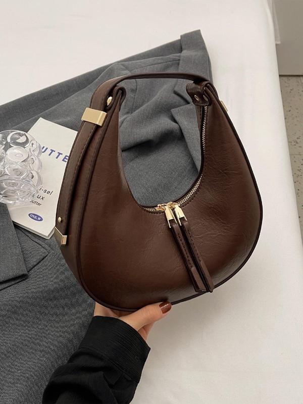 Women's Solid Color Hobo Bag, Fashionable PU Leather Handbag for Daily Used, Casual Trendy Versatile High-quality Daily Commuting Bag