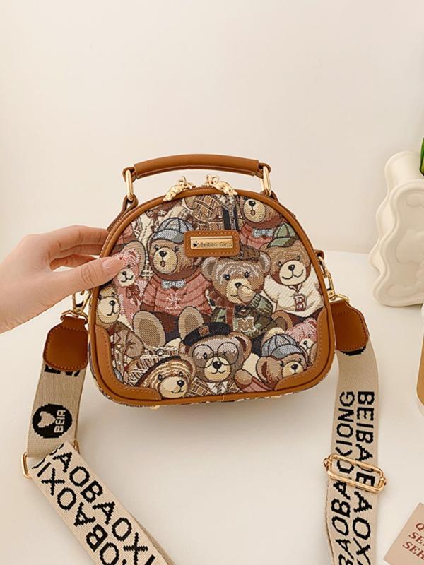 Women's Cute Cartoon Bear Pattern Crossbody Bag, Fashionable PU Leather Shoulder Bag for Daily Used, Casual Trendy Versatile High-quality Daily Commuting Bag