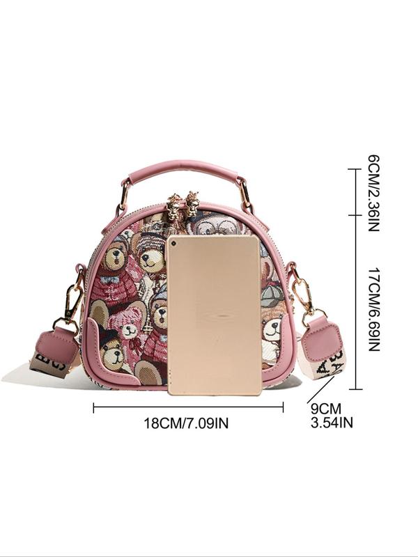 Women's Cute Cartoon Bear Pattern Crossbody Bag, Fashionable PU Leather Shoulder Bag for Daily Used, Casual Trendy Versatile High-quality Daily Commuting Bag