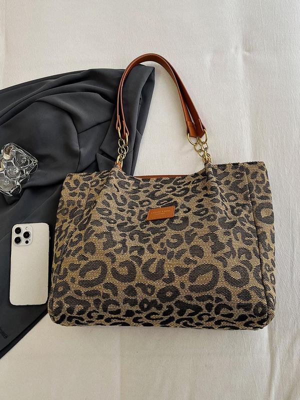 Fashion Leopard Pattern Tote Bag, Large Capacity Shoulder Bag for Women, Casual Trendy Versatile High-quality Daily Commuting Bag, Girl Fashionable Shopping Bag