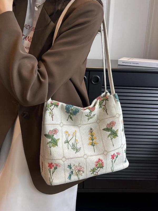 Fashionable Floral Pattern Shoulder Bag, Large Capacity Tote Bag for Women, Casual Trendy Versatile High-quality Daily Commuting Bag, Girl Fashionable Shopping Bag