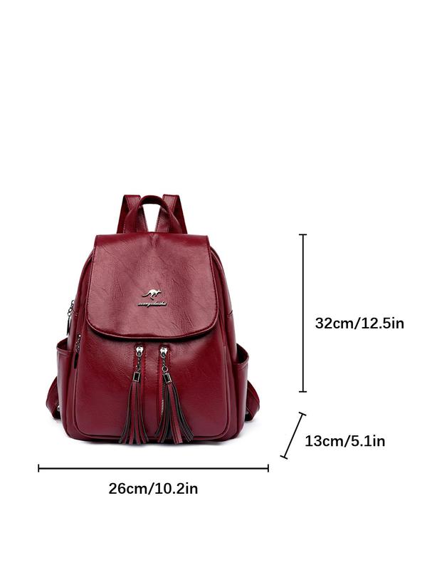 Women's Fashionable Tassel Decor Backpack, Casual Large Capacity School Backpack, Lightweight Backpack for Women & Girls for Daily Use