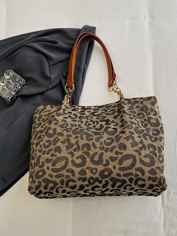 Fashion Leopard Pattern Tote Bag, Large Capacity Shoulder Bag for Women, Casual Trendy Versatile High-quality Daily Commuting Bag, Girl Fashionable Shopping Bag