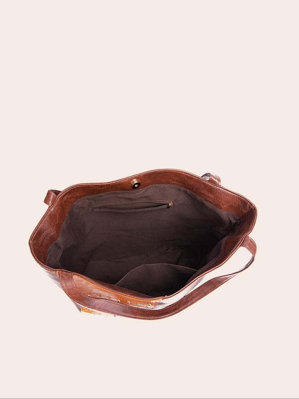 Women's Fashion Colorblock PU Leather Tote Bag, Casual Large Capacity Shoulder Bag For College Student, Rookies & White-collar Workers Perfect For Office, College, Work,Business, Commute