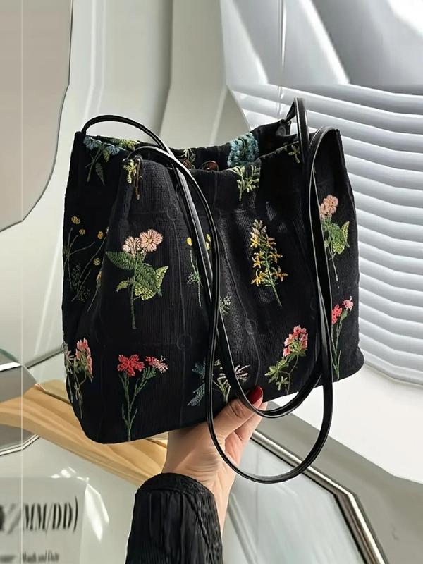 Fashionable Floral Pattern Shoulder Bag, Large Capacity Tote Bag for Women, Casual Trendy Versatile High-quality Daily Commuting Bag, Girl Fashionable Shopping Bag