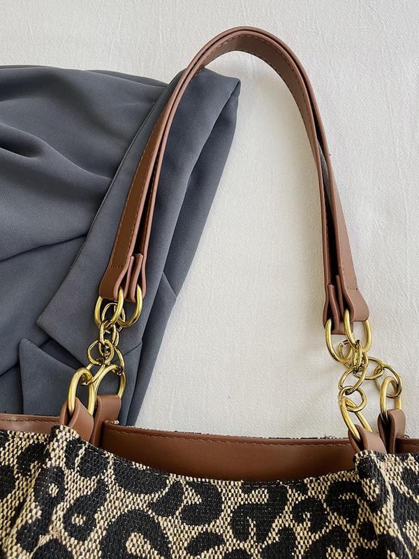 Fashion Leopard Pattern Tote Bag, Large Capacity Shoulder Bag for Women, Casual Trendy Versatile High-quality Daily Commuting Bag, Girl Fashionable Shopping Bag