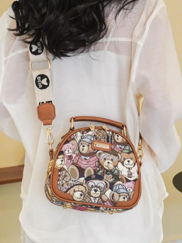 Women's Cute Cartoon Bear Pattern Crossbody Bag, Fashionable PU Leather Shoulder Bag for Daily Used, Casual Trendy Versatile High-quality Daily Commuting Bag