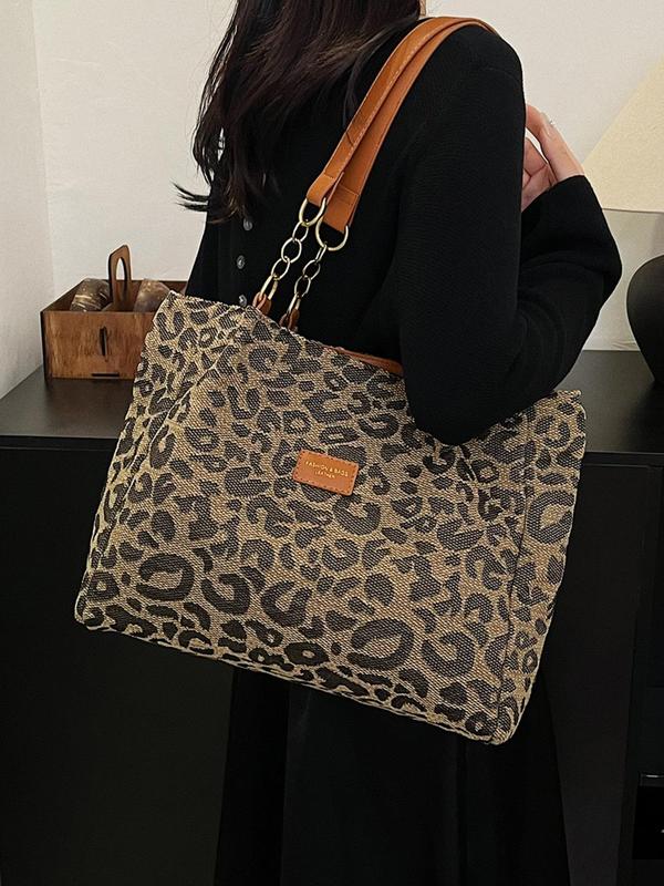 Fashion Leopard Pattern Tote Bag, Large Capacity Shoulder Bag for Women, Casual Trendy Versatile High-quality Daily Commuting Bag, Girl Fashionable Shopping Bag