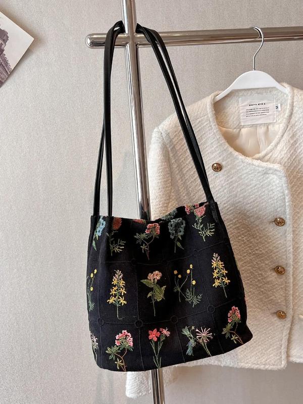 Fashionable Floral Pattern Shoulder Bag, Large Capacity Tote Bag for Women, Casual Trendy Versatile High-quality Daily Commuting Bag, Girl Fashionable Shopping Bag