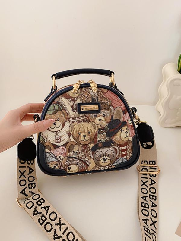 Women's Cute Cartoon Bear Pattern Crossbody Bag, Fashionable PU Leather Shoulder Bag for Daily Used, Casual Trendy Versatile High-quality Daily Commuting Bag