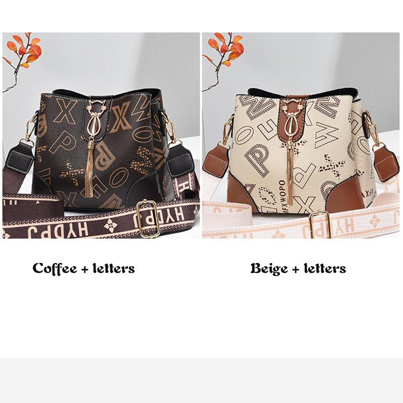 2024 New Fashion Print Women's Shoulder Bag PU Material and Multi-layer Design Bucket Bag Casual and Versatile Crossbody Bag Gifts for Mom and Girlfriend