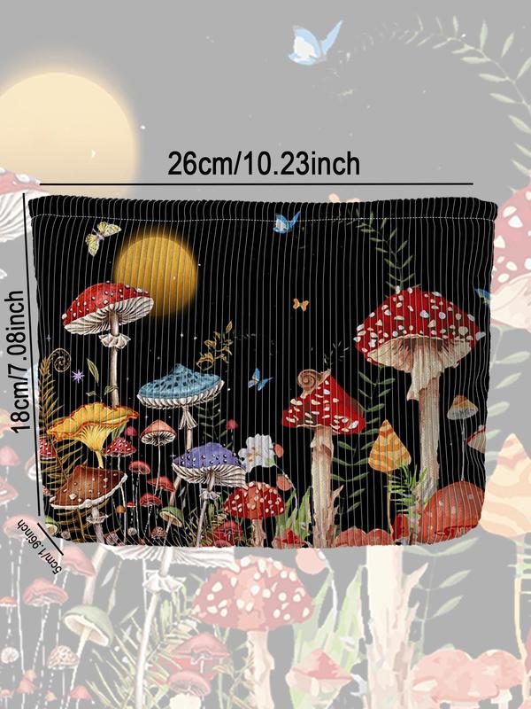 Creative Mushroom Pattern Corduroy Makeup Bag, 2024 New Style Multi-functional Fashion Makeup Bag, Travel Makeup Bag, Suitable for Leisure Travel, Business Trips