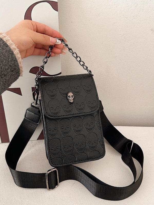 Fashionable Skull Pattern Crossbody Bag, Punk Style Chain Handbag for Women, Casual Trendy Versatile High-quality Daily Commuting Bag