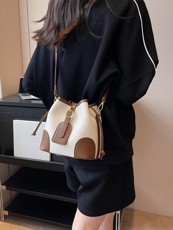 Women's Elegant Colorblock Bucket Bag, Casual Versatile Large Capacity Crossbody Bag, Fashionable Crossbody Bag for Daily Use