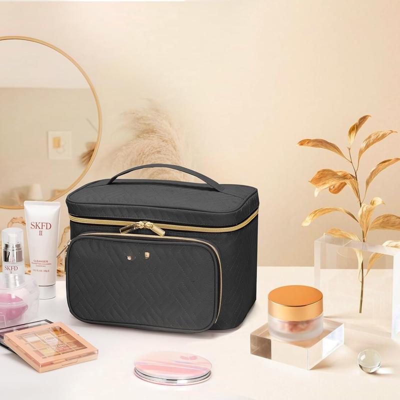 Travel Cosmetic Organizer Bag - Large Makeup Case with Jewelry Storage, Waterproof Toiletry Box for Cosmetics, Brushes, and Tools, Black