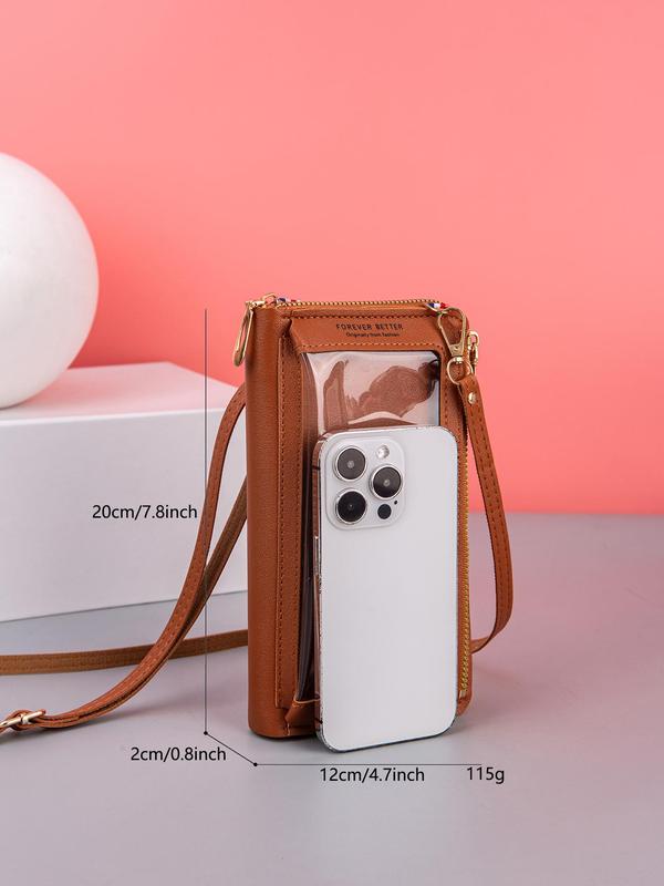 Women's Anti-fall Touch Screen Phone Bag, Fashion Letter Pattern Zipper Crossbody Bag, Anti-theft Multifunctional Transparent Mini Bag