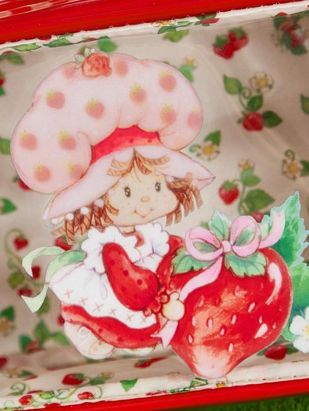 Strawberry Shortcake Cartoon Character & Strawberry Pattern Transparent Square Cosmetic Bag