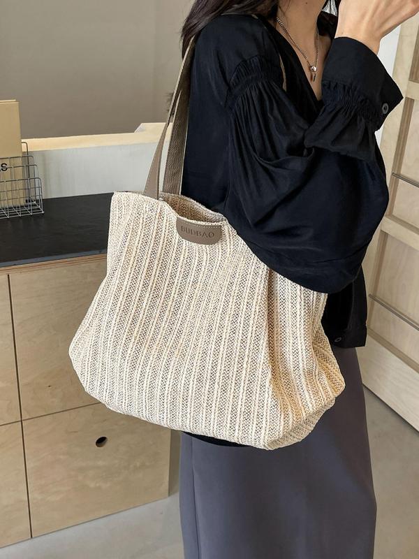 Women's Fashionable Straw Tote Bag, Large Capacity Shoulder Bag, Summer Beach Bag, Trendy Versatile High-quality Daily Commuting Bag, Girl Fashionable Shopping Bag