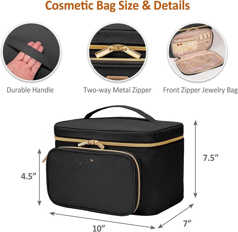 Travel Cosmetic Organizer Bag - Large Makeup Case with Jewelry Storage, Waterproof Toiletry Box for Cosmetics, Brushes, and Tools, Black