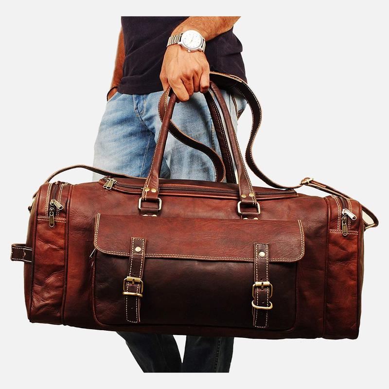 Men's Leather Weekend Travel Duffel Bag . bag smart