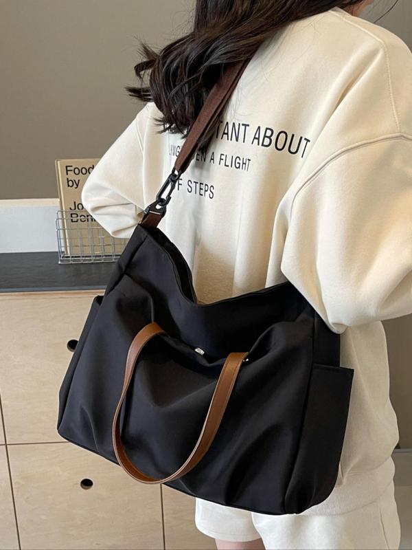 Women's Solid Color Canvas Tote Bag, Fashionable Large Capacity Shoulder Bag for Work & Daily Used, Casual Trendy Versatile High-quality Daily Commuting Bag