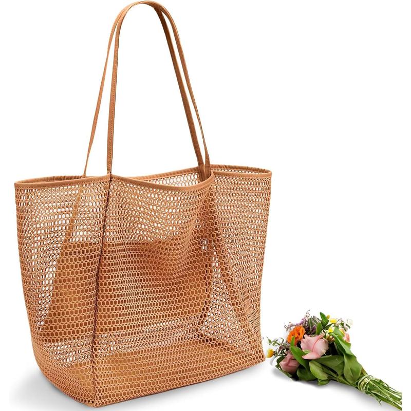 Beach Mesh Tote Bag, Casual Tote Bag Hobo for Women Foldable 23L Shoulder Handbag Bag Pool Swimming Bag Accessories