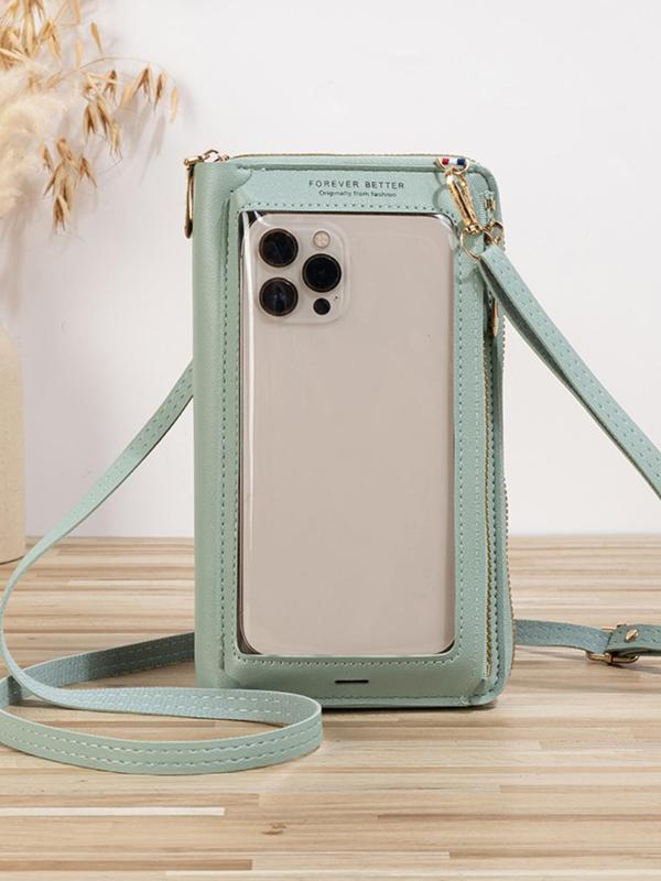 Women's Anti-fall Touch Screen Phone Bag, Fashion Letter Pattern Zipper Crossbody Bag, Anti-theft Multifunctional Transparent Mini Bag