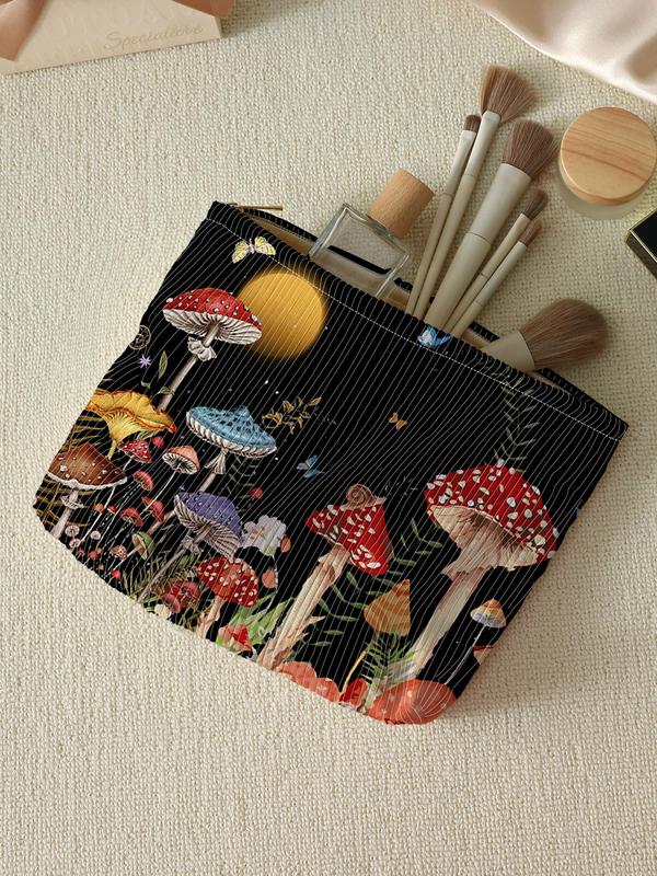 Creative Mushroom Pattern Corduroy Makeup Bag, 2024 New Style Multi-functional Fashion Makeup Bag, Travel Makeup Bag, Suitable for Leisure Travel, Business Trips