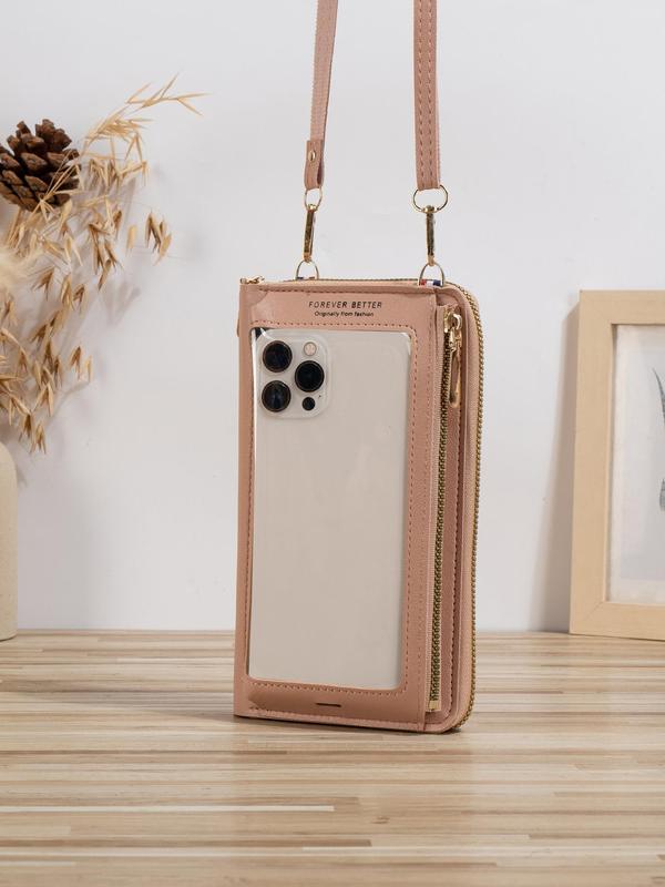 Women's Anti-fall Touch Screen Phone Bag, Fashion Letter Pattern Zipper Crossbody Bag, Anti-theft Multifunctional Transparent Mini Bag