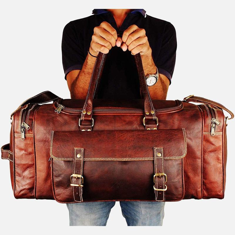 Men's Leather Weekend Travel Duffel Bag . bag smart