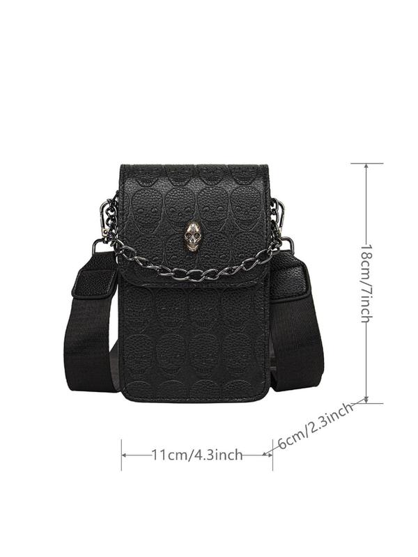 Fashionable Skull Pattern Crossbody Bag, Punk Style Chain Handbag for Women, Casual Trendy Versatile High-quality Daily Commuting Bag