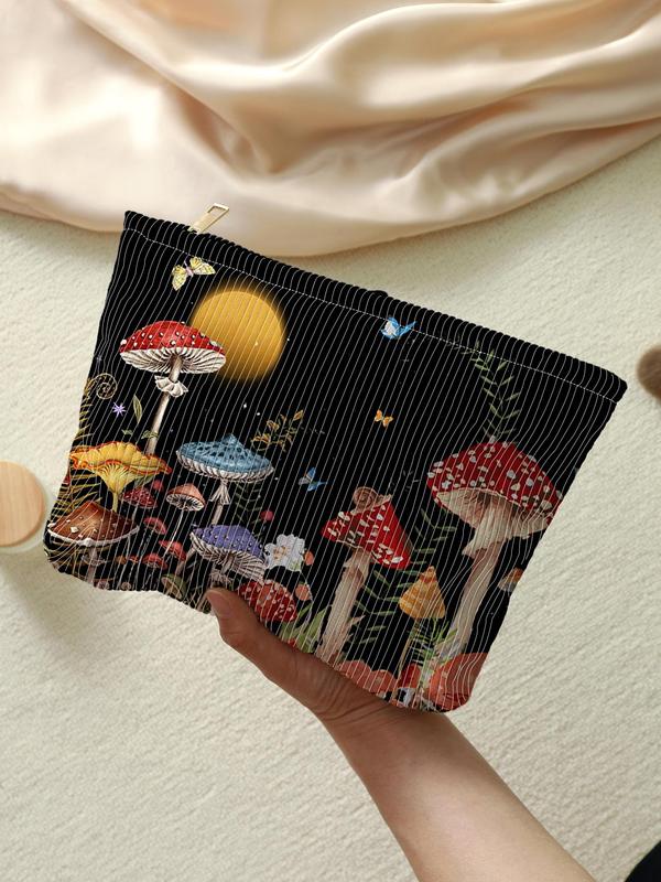 Creative Mushroom Pattern Corduroy Makeup Bag, 2024 New Style Multi-functional Fashion Makeup Bag, Travel Makeup Bag, Suitable for Leisure Travel, Business Trips