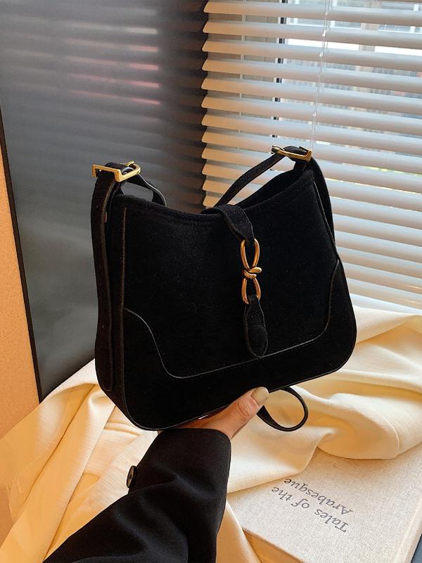 Women's Solid Color Belted Suede Crossbody Bag, Fashionable Crossbody Bag for Daily Used, Casual Trendy Versatile High-quality Daily Commuting Bag