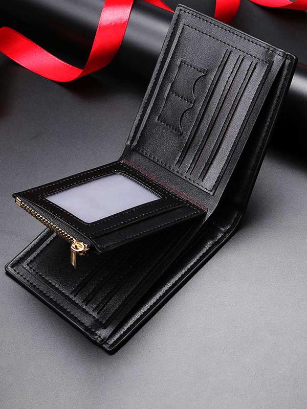 Men's Business Fashion PU Leather Bifold Wallet, Casual Trendy Zipper Short Wallet, Multi Card Slot Card Holder for Daily Use As Gift for Men