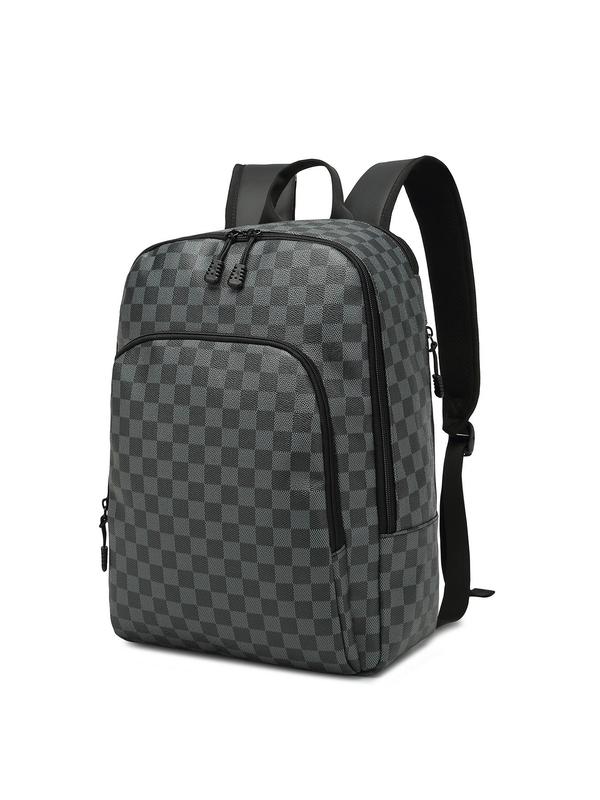 Colorblock Checked Pattern Backpack, Fashionable Backpack for Women & Men, Casual Trendy Versatile High-quality Daily Commuting Bag