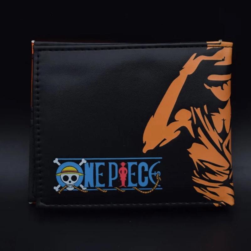 Monkey Luffy Wallet - Ace Straw Hat Pirates Pendant Wallet - Jolly Roger Symbol Logo PU Leather - Japanese Anime Manga Cartoon Short Bifold Cash Credit Card Zipper Coin Pocket