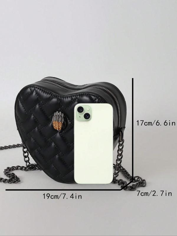Fashionable All-match Novelty Heart Shaped Designer Crossbody Bag, Stylish Rhinestone Decor Chain Strap Crossbody Bag, Trendy Exquisite Quilted Design Bag for Women