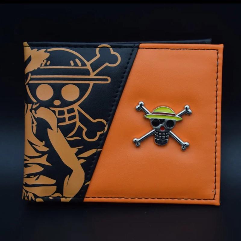 Monkey Luffy Wallet - Ace Straw Hat Pirates Pendant Wallet - Jolly Roger Symbol Logo PU Leather - Japanese Anime Manga Cartoon Short Bifold Cash Credit Card Zipper Coin Pocket