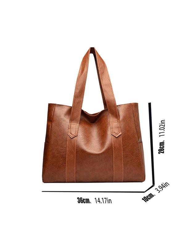 Women's Simple Style Solid Color Tote Bag, Fashionable Large Capacity Shoulder Tote Bag, Casual Trendy Shoulder Bag for Work & Daily Use