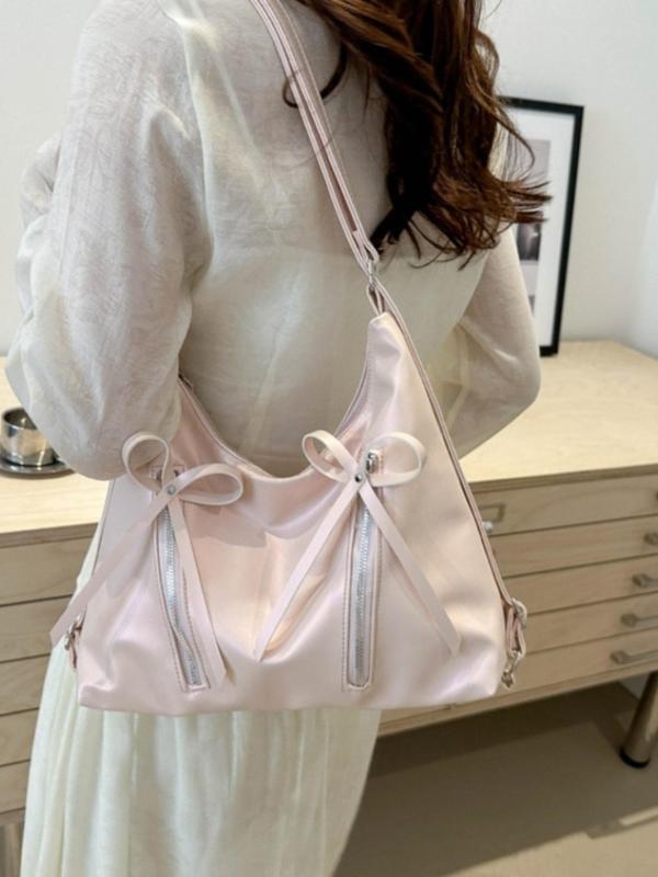 Women's Elegant Bow Decorated Shoulder Bag, Fashionable Large Capacity Tote Bag for Work & Daily Used, Casual Trendy Versatile Commuting Bag, Girl Fashionable Shopping Bag