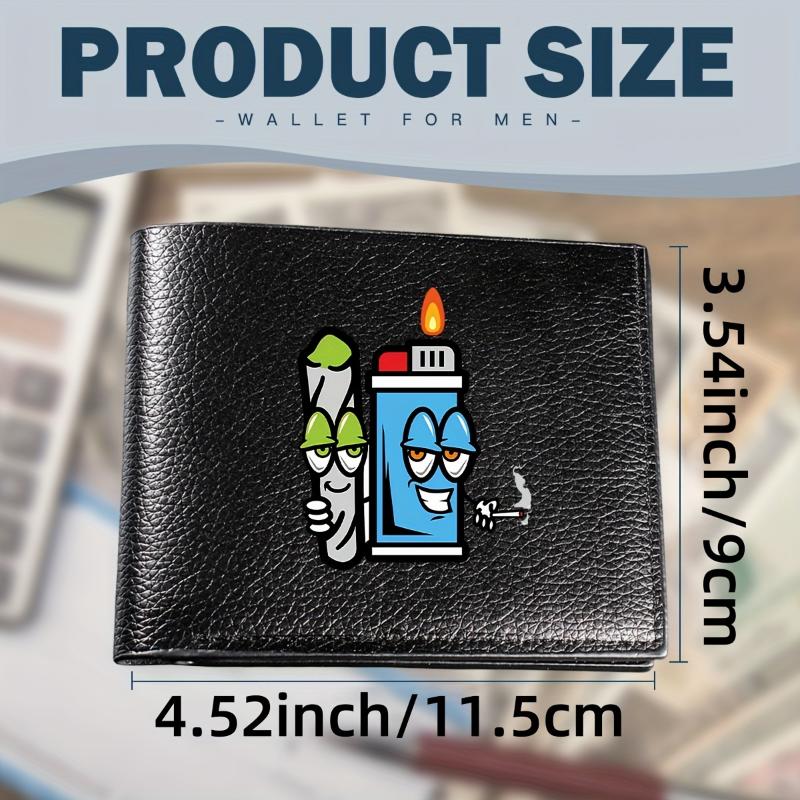 1pc Men's Faux Leather Wallet with Marijuana & Lighter Design, Casual Style Short Bifold with Card Slots and Coin Pocket, Solid Black Crocodile Pattern Faux Leather Wallet