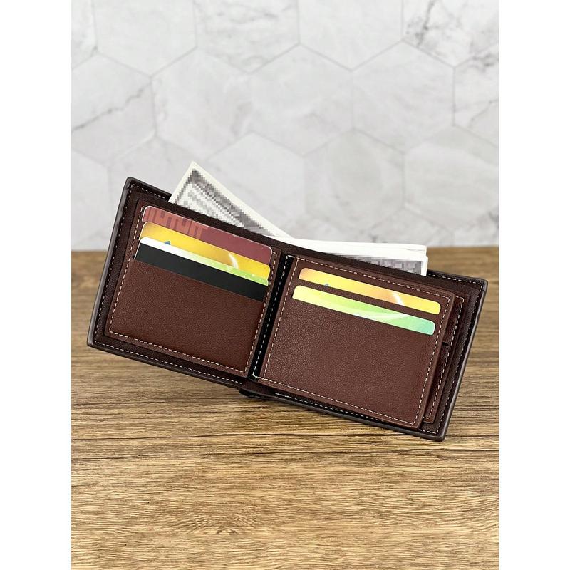 Men Letter Graphic Color Block Small PU Wallet Gift Father Dad Gifts Lightweight Mini Thin Portable Credit Card ID Card Money Bi-Fold Minimalist Fashion Modern Business Anniversary On Valentine Day For Birthday Gift Gift Lover Men Male Gift Gift Bag Pres