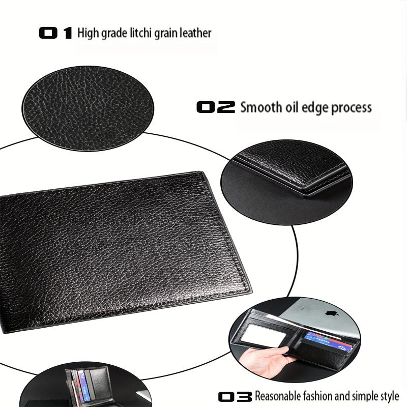 1pc Men's Faux Leather Wallet with Marijuana & Lighter Design, Casual Style Short Bifold with Card Slots and Coin Pocket, Solid Black Crocodile Pattern Faux Leather Wallet