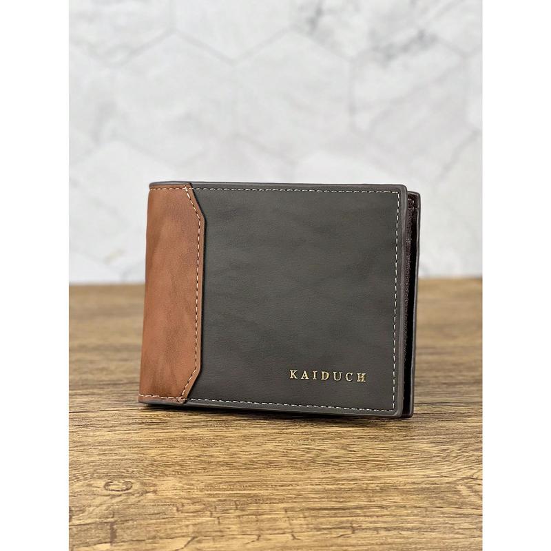 Men Letter Graphic Color Block Small PU Wallet Gift Father Dad Gifts Lightweight Mini Thin Portable Credit Card ID Card Money Bi-Fold Minimalist Fashion Modern Business Anniversary On Valentine Day For Birthday Gift Gift Lover Men Male Gift Gift Bag Pres