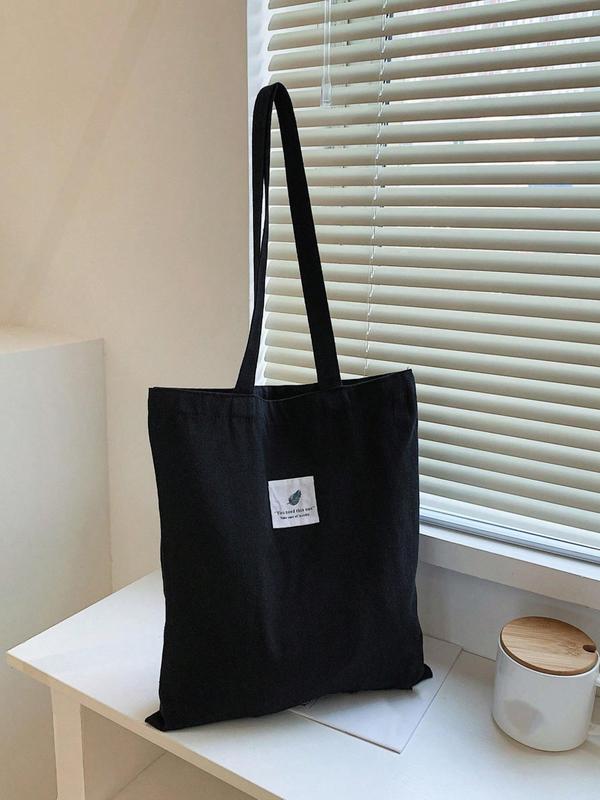 Simple Fashionable Canvas Tote Bag, Casual Letter Leaf Print Shopping Shoulder Bag for Ladies Students