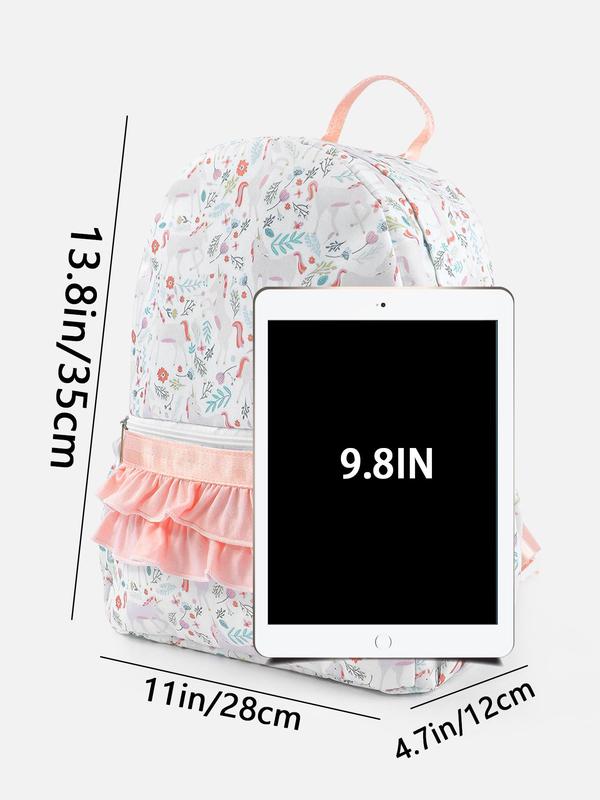 Floral   Unicorn Print Ruffle Trim Backpack, Casual Lightweight Student Backpack, Fashionable Backpack for Women & Girls for Daily Use