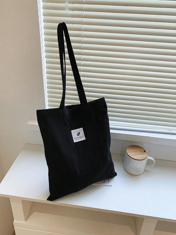 Simple Fashionable Canvas Tote Bag, Casual Letter Leaf Print Shopping Shoulder Bag for Ladies Students