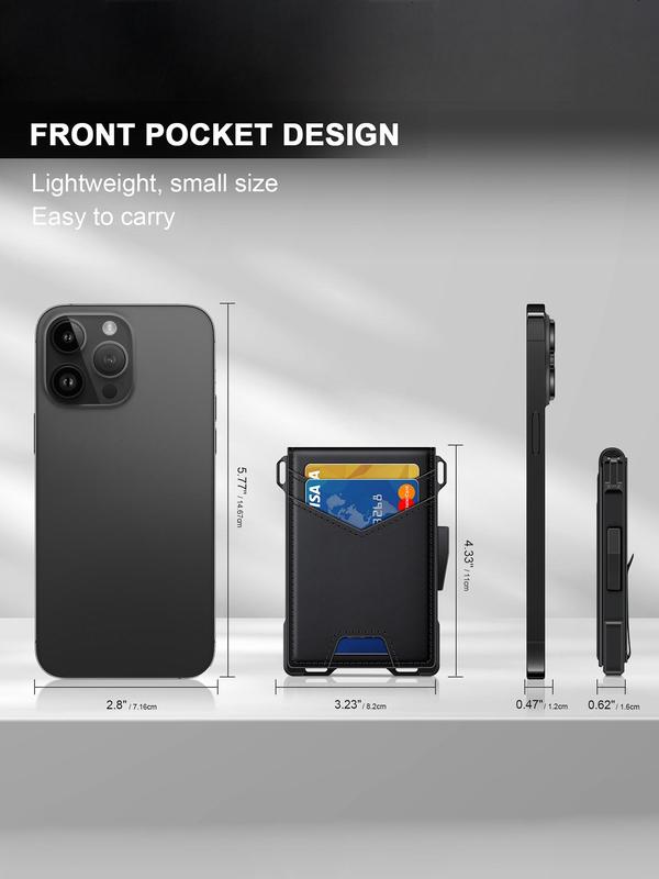 Men's Minimalist Carbon Fiber Card Holder, RFID Blocking Card Holder with Money Clip, Slim Leather Front Pocket Smart Pop Up Card Case Bifold Minimalist Wallet