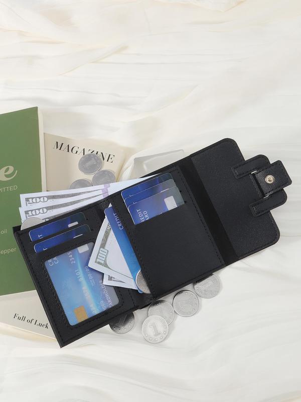 Women's  Solid Color Trifold Wallet with Multiple Card Slots & Id Window, Simple All-match Purse