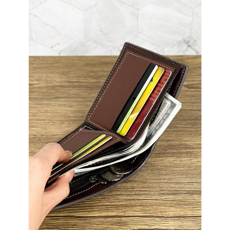 Men Letter Graphic Color Block Small PU Wallet Gift Father Dad Gifts Lightweight Mini Thin Portable Credit Card ID Card Money Bi-Fold Minimalist Fashion Modern Business Anniversary On Valentine Day For Birthday Gift Gift Lover Men Male Gift Gift Bag Pres